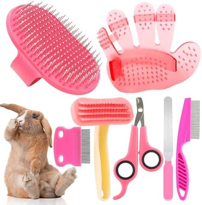 Rabbit Grooming Kit, Rabbit Brush for Shedding with Bunny Nail Clipper, Rabbit Nail Trimmers with Pet Combs for Hamster Guinea Pig Ferret by KALAMANDA(Pink) by Unknown