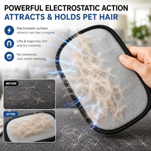 Pet Hair Remover Glove for Dogs & Cats – Cat Hair Remover & Dog Hair Removal Tool, Reusable Electrostatic Grooming Glove for Furniture, Couch, Carpet, Car Seat & Clothes – Easy Pet Hair Cleaning Mitt - Image 6