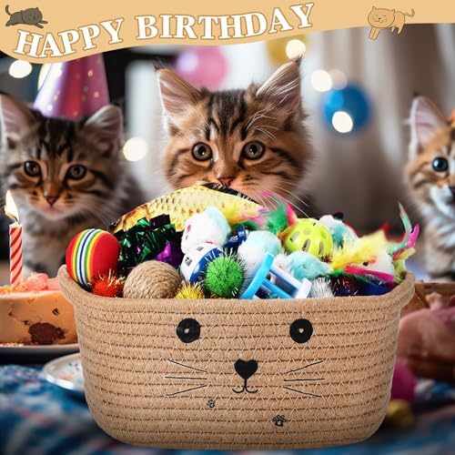 Zopeal 58 Pcs Cat Toy Set with Storage Basket Indoor, Khaki, 9.8 Inch - Image 6