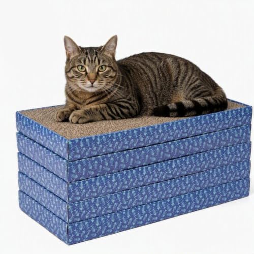 Kitty City 5-Pack XL Double Sided Corrugate Cat Scratcher Pads with Catnip - X-Large Horizontal Cat Scratcher Mats, Reversible Corrugate Nail File Scratchers - Fish Bone Design, 18” x 10” Each by KittyCity