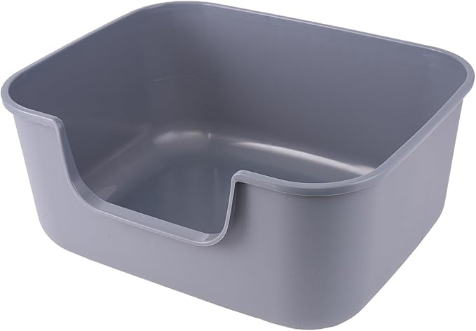 Large Cat Litter Box with High Sides,Cat Boxes for Indoor Cats,Cat Litter Pan for Kitty,Litter Box with Low Entry,Easy to Clean,Anti-Splashing (Grey-Long Side Entry)