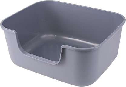 Large Cat Litter Box with High Sides,Cat Boxes for Indoor Cats,Cat Litter Pan for Kitty,Litter Box with Low Entry,Easy to Clean,Anti-Splashing (Grey-Long Side Entry)