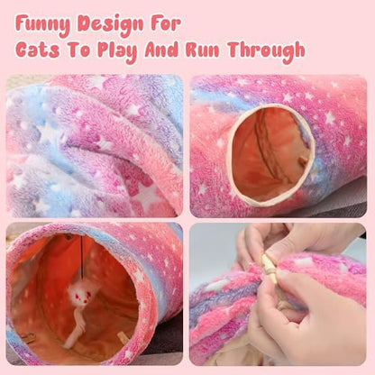Cat Tunnels for Indoor Cats with Plush Toys Collapsible Glows in The Dark Dog Cat Tunnel Tube Toys Photoluminescent for Indoor Cats Small Dogs Puppy Kitten Rabbit Bunny Ferret Pet Rainbow - Image 6