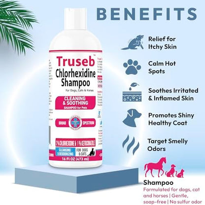 Truseb Topical Ketoconazole and Chlorhexidine Shampoo for Dogs, Cats, and Horses with Aloe - 16 oz (Ketoconazole & Chlorhexidine Shampoo, 16 oz) - Image 5