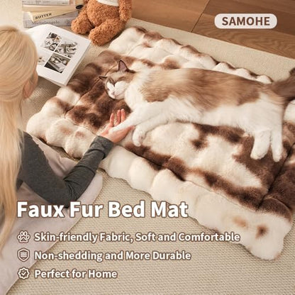 SOMAHE Cat Bed, Plush Faux Fur Kneading Flat Mat - Machine Washable Fluffy Pet Bed for Indoor Cats, Non-Slip Small Kitten Bed, Therapeutic Knead Cat Mat for Couch & Window Sill, 23"×15" Inch,Brown - Image 2