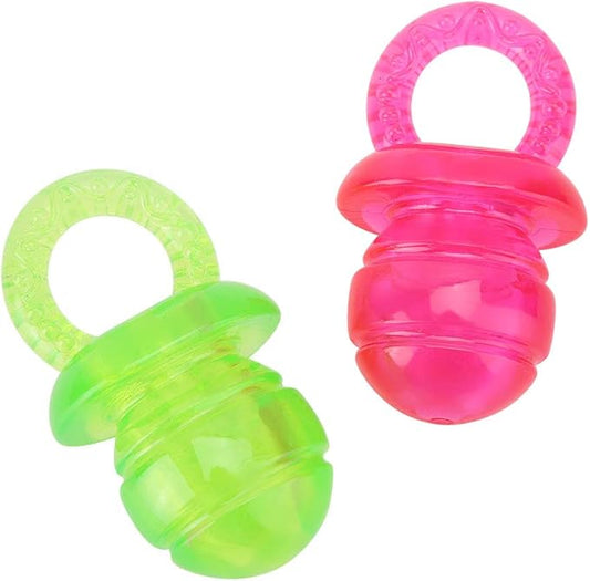 Jiawu Dog Pacifier Chew Toy, 2Pcs Pet Puppy Molar Chewing Teeth Cleaning Toy with Built-in Sounder for Small Medium Dogs (Red+Green)