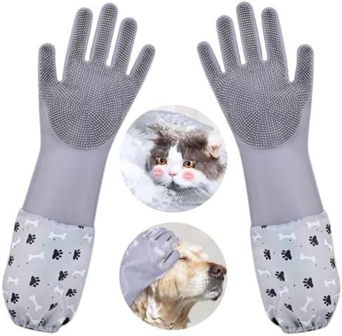Dog Washing Gloves, Pet Grooming Gloves with Soft Brushes, Bathing and Massaging for Dogs and Cats, Silicone Heat Resistant Cleaning Gloves with High-Density Teeth (Gray) by Unknown