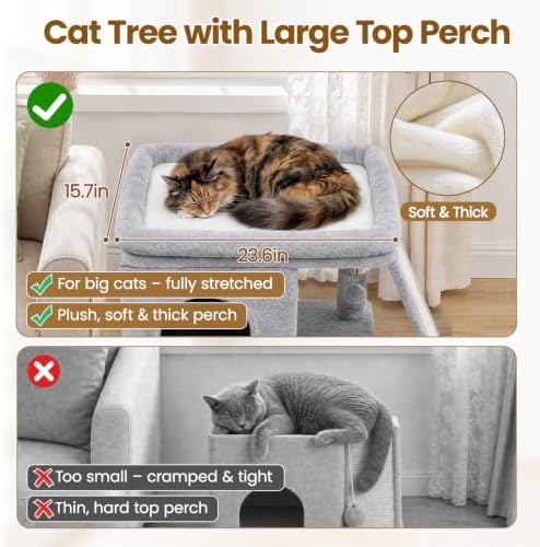Cat Tree Tower with Scratching Post for Large Kitty, Light Grey - Image 6