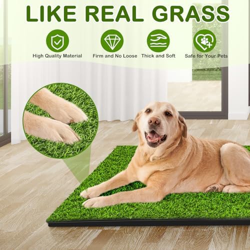 Dog Grass Pad with Tray, 34''X23'' Large Artificial Turf Grass Potty, Reusable Puppy Pee Pads for Dogs, Portable Dog Litter Box for Indoor/Outdoor Potty Training Toilet - Image 4