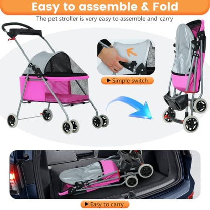 BestPet Foldable Pet Stroller for Small/Medium Dogs and Cats Up to 33 lbs - Image 3