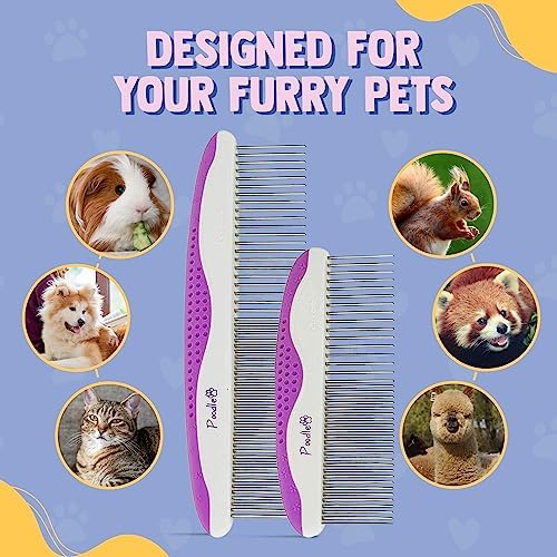Poodle Pet Dog Combs for Grooming | 2 Pack | Stainless Steel Teeth Easily Remove Dirt | Proper Care Prevents Knots and Mats for Long and Short Haired Pets | Anti-Slip Comfort Grip Handle (Purple) - Image 7