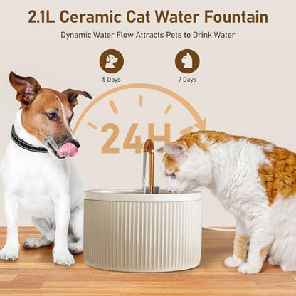DOOOB Ceramic Cat Water Fountain, Ceramic Cat Fountain with Copper Spout - Image 5