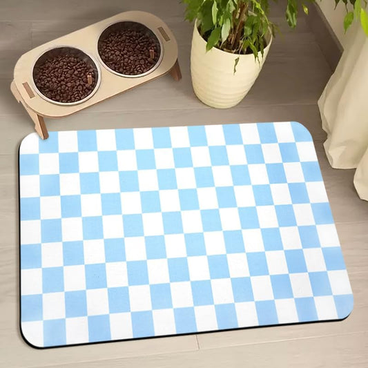 Dog Food Mats for Floors Waterproof, Pet Water Bowl Mats Pet Feeding Absorbent Placemats Plaid 16 * 24 inch by Zoeeya