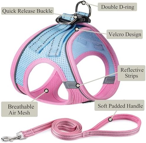 Dog Harness with Leash Set, Step-in Adjustable Puppy Vest, Pink Green S - Image 2