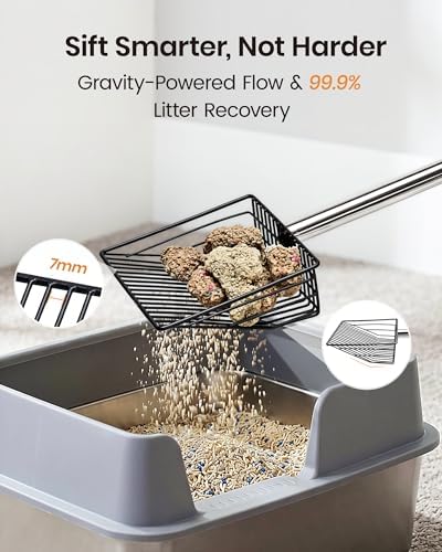 Cat Litter Scoop with Holder 43" Metal Litter Scooper with Stainless Steel Long Handle, Large Kitty Box Scooper Heavy Duty Deep Shovel for Fast Sifting, Dog Waste Scooops for Outside Pet Poop - Image 3