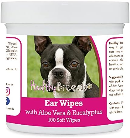 Healthy Breeds Boston Terrier Ear Cleaning Wipes with Aloe & Eucalyptus for Dogs 100 Count by HealthyBreeds