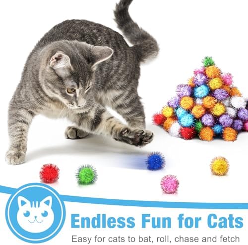 Poen 300 Pieces Cat Toy Pom Pom Balls for Cats, Tinsel - Image 5