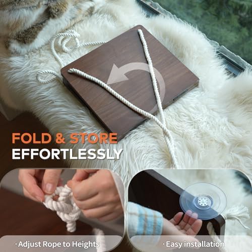 CHEERPALS Cat Window Perch for Indoor Cats, Wooden Cat Bed for Window with Washable Cushion, Hanging Kitty Hammock Suitable for Small-to-Large Cats - Image 4