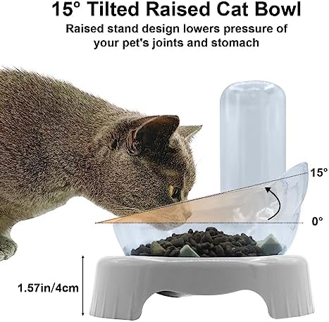 Triple Cat Bowls - 3-in-1 Water Feeder & Food Bowls with Automatic Water Bottle, Whisker Friendly, Elevated Feeding Dishes for Small Cats & Puppies (Lead White) - Image 4