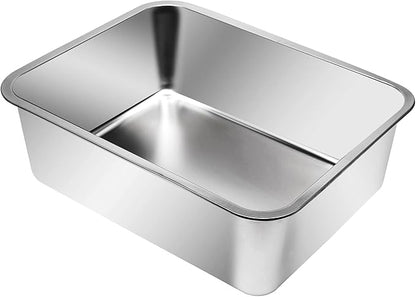 Kichwit Extra Large Stainless Steel Open Cat Litter Box with High Sides, Metal Litter Pan for Cat, 23.6 x 15.7 x 5.9 Inches