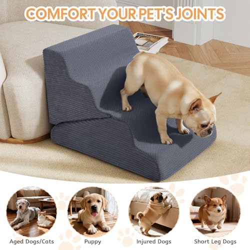 Dog Ramp for Bed, Extra Wide 20" Width Dog Stairs for High Bed - Image 6