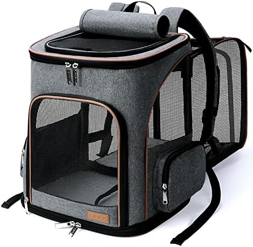 Lekereise Cat Backpack Expandable Pet Carrier Backpack for Small Cats and Dogs, Foldable Dog Carrier Backpack with Inner Safety Leash, Grey by Lekereise