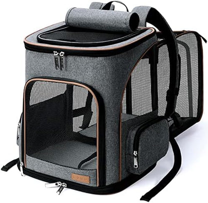 Lekereise Cat Backpack Expandable Pet Carrier Backpack for Small Cats and Dogs, Foldable Dog Carrier Backpack with Inner Safety Leash, Grey by Lekereise