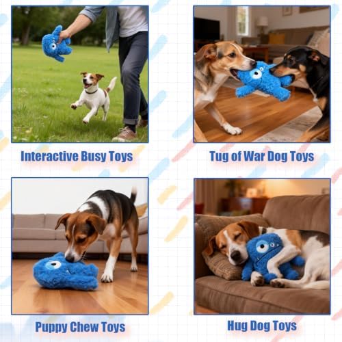 Monster Stuffed Squeaky Dog Toy, Crinkle Dog Plush Toy, Blue - Image 4