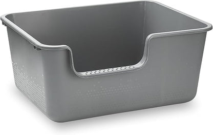 Large Cat Litter Box with High Sides,Cat Litter Pan with Low Entry,Cat Box for Indoor Kittens & Senior Cats,Anti-Splashing,Waterproof,Easy to Clean,Durable (Speckle Gray)