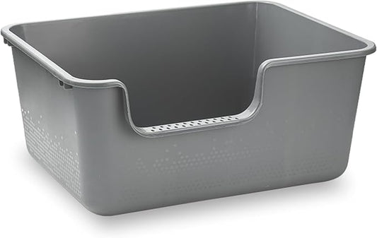 Large Cat Litter Box with High Sides,Cat Litter Pan with Low Entry,Cat Box for Indoor Kittens & Senior Cats,Anti-Splashing,Waterproof,Easy to Clean,Durable (Speckle Gray)