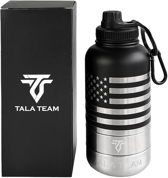 Insulated Dog Water Bottle Portable (32oz) - Dog Travel Water Bottle with a Hook for Hiking & 2 Bowls Attached. Pet Travel Accessories, Puppy Essentials, Portable Pet Dispenser.