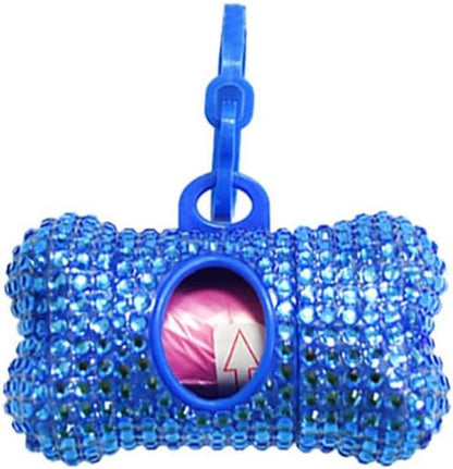 Bling Dog Poop Pickup Bag Dispenser Holder Pet Waste Disposal Bag Pet Trash Bags Holder Bone Shaped (Blue)