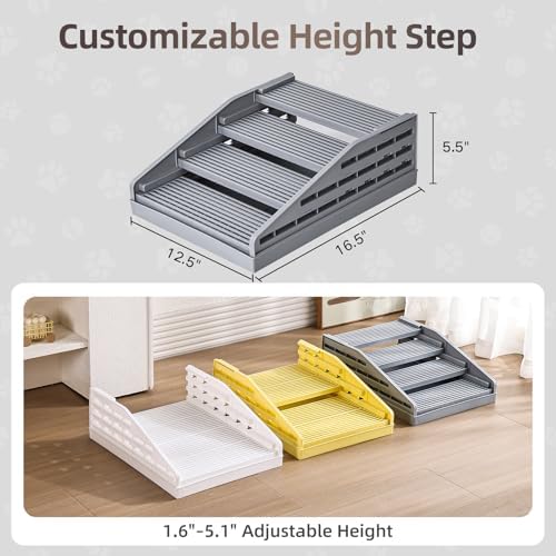 Adjustable Litter Box Step, Elevated Cat Ramp/Stairs with Filter Function, Anti-Tracking, Easy to Clean, Fits Automatic Litter Boxes, for Small & Elderly Cats, Non-Slip(Grey) - Image 3