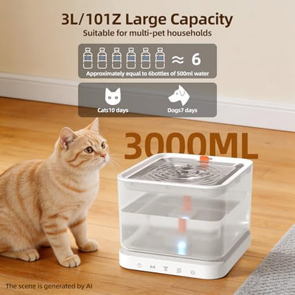 Wireless Cat Water Fountain,3L/101oz Cat Water Fountain for Cats Indoor,4000mAh Battery Operated Pet Water Fountain,Cat Fountain with Stainless Steel Tray,BPA-Free(P08F) - Image 4