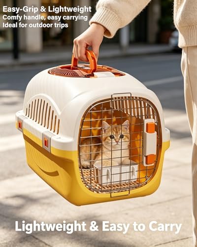 Cat Carrier Airline Approved, Portable Pet Travel Crate with Anti-Stress Design for Cats & Small Dogs, Car Safe Kennel with Top Window (Yellow) - Image 6