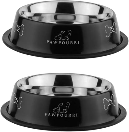2 Pack Stainless Steel Dog Bowls – 16 fl oz Anti-Skid Food & Water Bowls for Small Dogs, Puppies & Cats|Dog Food & Water Bowl|Dog Feeding Bowl (Black)