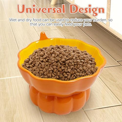 Hamiledyi Ceramic Raised Cat Bowl Tilted 15° Elevated Cat Bowl for Food or Water Anti Vomiting and Whisker Fatigue Cute Pumpkin Shaped Pet Feeder Bowl for Indoor Cats Kitten and Dogs (Orange Pumpkin) - Image 7