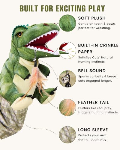 T-Rex Dinosaur Cat Puppet Glove, Interactive Toy with Movable Jaw - Image 4