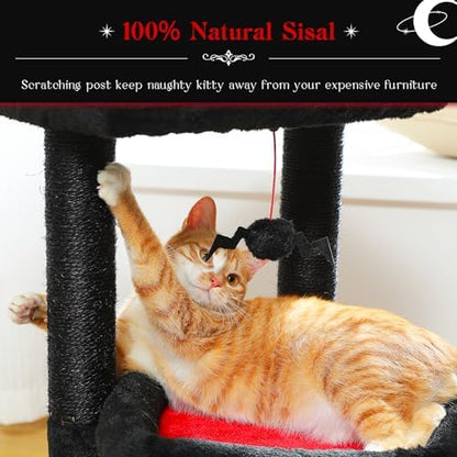 PEQULTI Small Cat Tree Tower for Indoor Cats, Sisal Post & Cozy Condo Black - Image 3