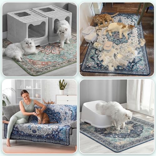 Hompet Cat Litter Mat 2 Pack, 36x60 Large Machine Washable Trapping Mats for Cats, Super Absorbent & Urine-Proof Cat Litter Box Mat for Floor, Waterproof & Non Slip Kitty Litter Rug - Image 4