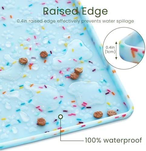 2 Pack Dog Food Mat Anti-Slip Dog Bowl Mats for Food and Water, Waterproof Pet Placemat Prevents Messy Spill to Floor, Silicone Puppy Feeding Tray for Small, Medium and Large Dogs Cats, Blue Dount - Image 5