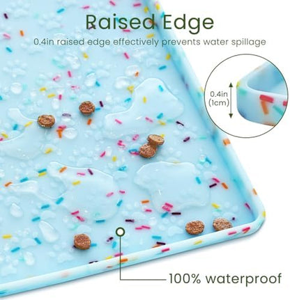 2 Pack Dog Food Mat Anti-Slip Dog Bowl Mats for Food and Water, Waterproof Pet Placemat Prevents Messy Spill to Floor, Silicone Puppy Feeding Tray for Small, Medium and Large Dogs Cats, Blue Dount - Image 5