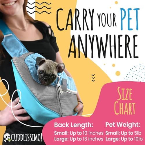 Cuddlissimo Small Dog Sling Carrier, Pet Cat Sling, Puppy Pouch - Blue-S - Image 3