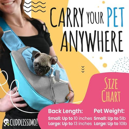 Cuddlissimo Small Dog Sling Carrier, Pet Cat Sling, Puppy Pouch - Blue-S - Image 3