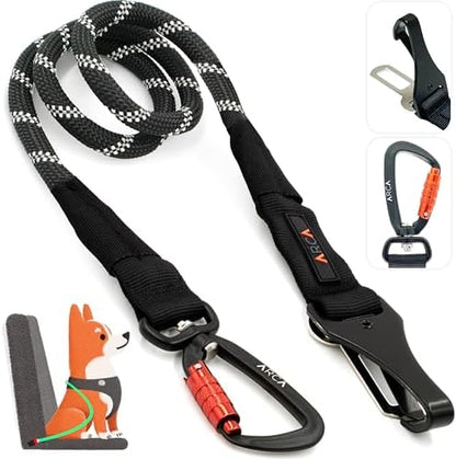 Dog Seat Belt for Car | Universal Pet Car Seatbelt with Reflective Climbing Rope, Aviation Aluminum Carabiner with 360° Swivel & Auto-Lock, Secure Safety Restraint (Carbon Black 360°) by ARCAPET