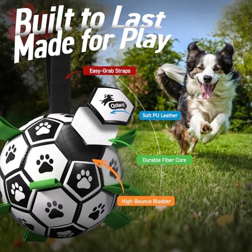 QDAN Dog Toys Dog Balls, 6 Inch Dog Soccer Ball with Straps, Herding Balls - Image 4
