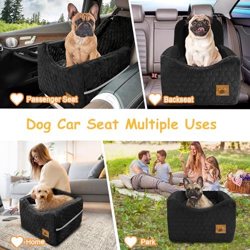 Dog Car Seat for Small/Medium Dogs, Memory Foam Dog Booster Seat, Travel Safety with Washable Removable Cover, Storage Pockets for Dogs up to 35 lbs(Black) - Image 6