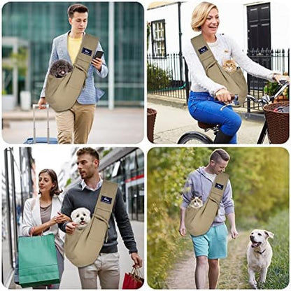 CUBY Dog and Cat Sling Carrier - Hands Free Reversible Pet Papoose Bag - Soft Pouch and Tote Design - Suitable for Puppy, Small Dogs Cats Outdoor Travel(Khaki, Unadjustable Strap) - Image 6