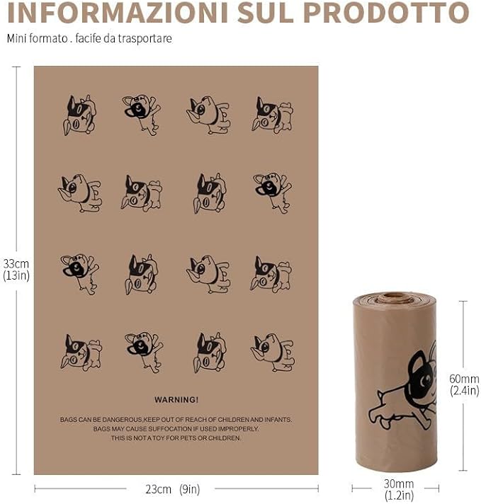 Dog Poop Bags Rolls, Coffee Scent Biodegradable Brown, Large 9x13 Inch With Dispenser, Leakproof & Easy Tear 240 Count (16 Rolls) for Outdoor Dog Walking