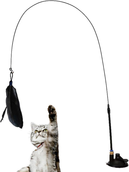 Cat Wand Toy - Flexible Cat Feather Stick Toy, Cat Teaser Stick with Detachable Feather | Easy to Install Cat Play Wand, Cat Stimulating Toy, Suction Cup Toy for Cats Exercise and Interactive Play